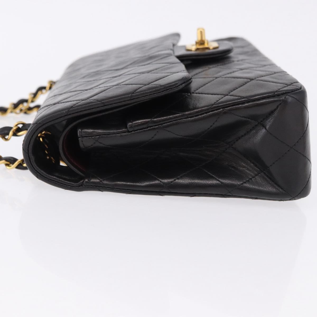 CHANEL Chain Matelasse25 Shoulder Bag Lamb Skin Black Gold CC Auth 191834SAM