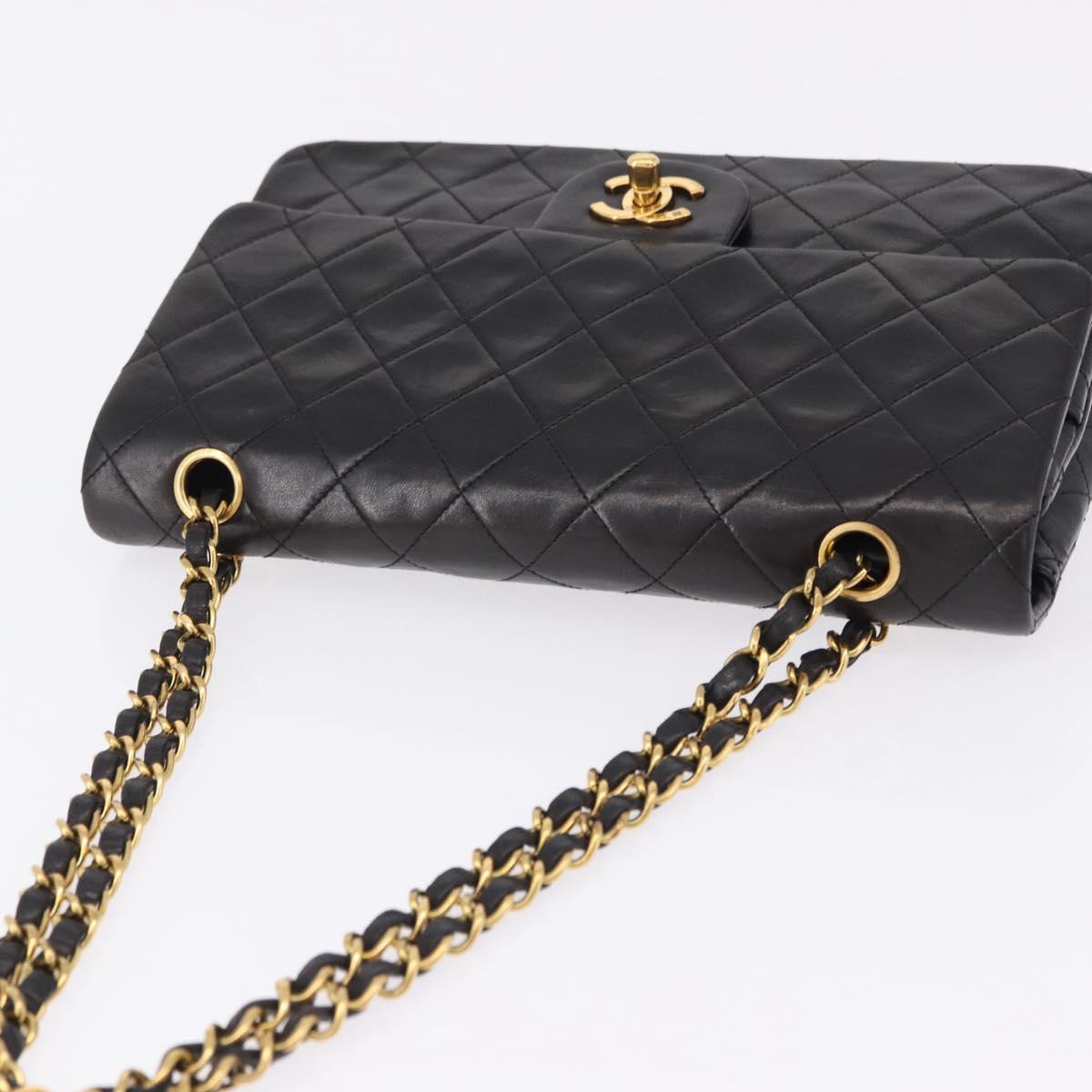 CHANEL Chain Matelasse25 Shoulder Bag Lamb Skin Black Gold CC Auth 191834SAM