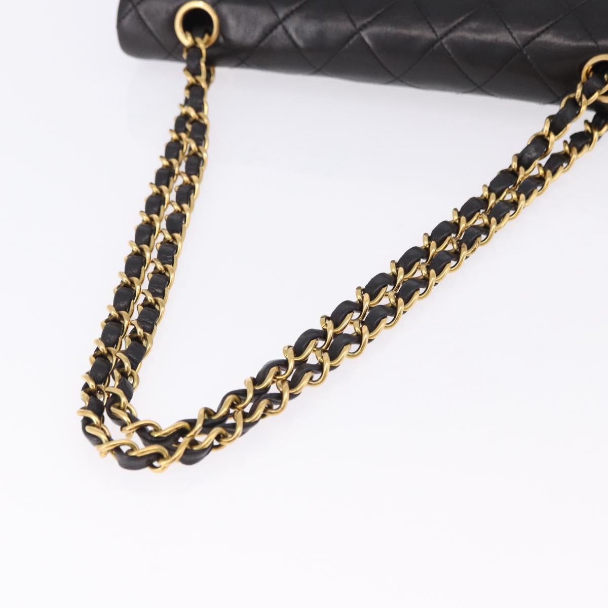 CHANEL Chain Matelasse25 Shoulder Bag Lamb Skin Black Gold CC Auth 191834SAM