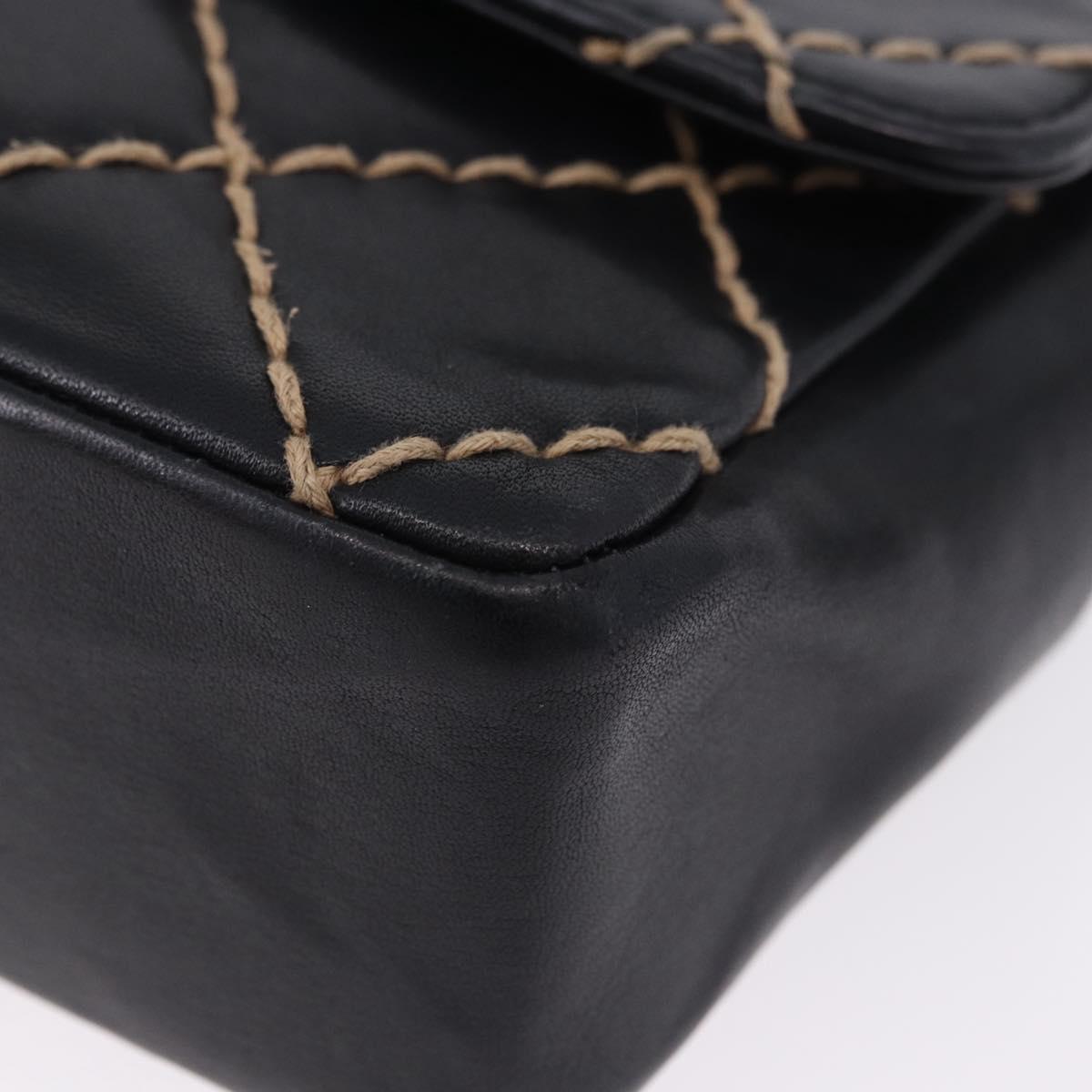 CHANEL Wild Stitch Chain Shoulder Bag Leather Black Gold CC Auth 191835M