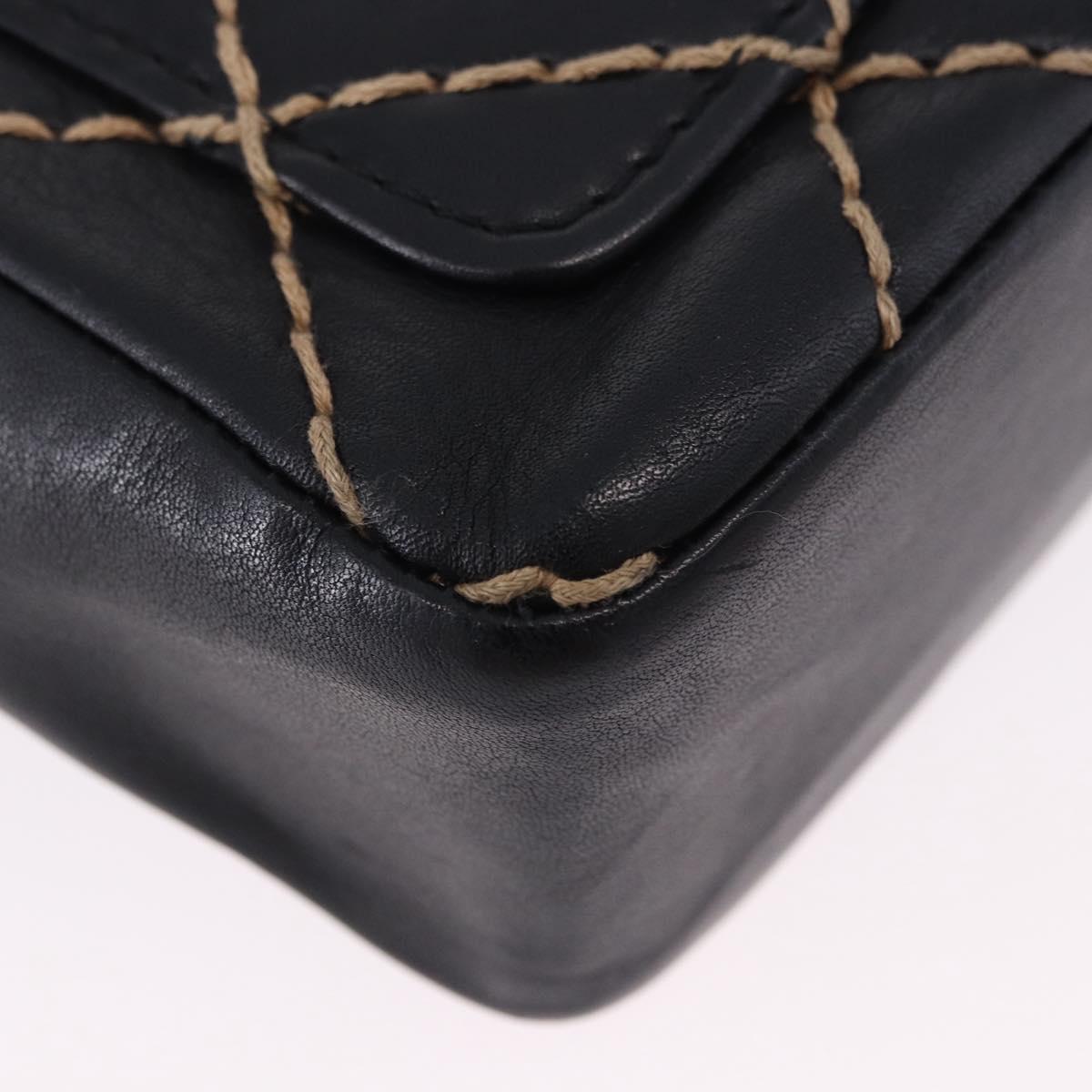 CHANEL Wild Stitch Chain Shoulder Bag Leather Black Gold CC Auth 191835M
