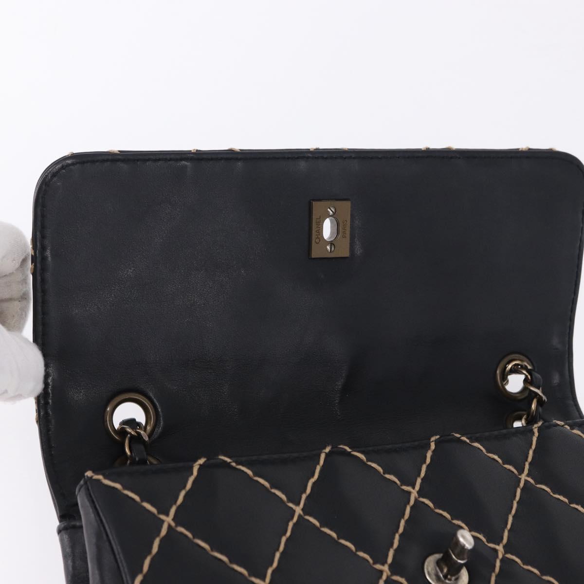 CHANEL Wild Stitch Chain Shoulder Bag Leather Black Gold CC Auth 191835M