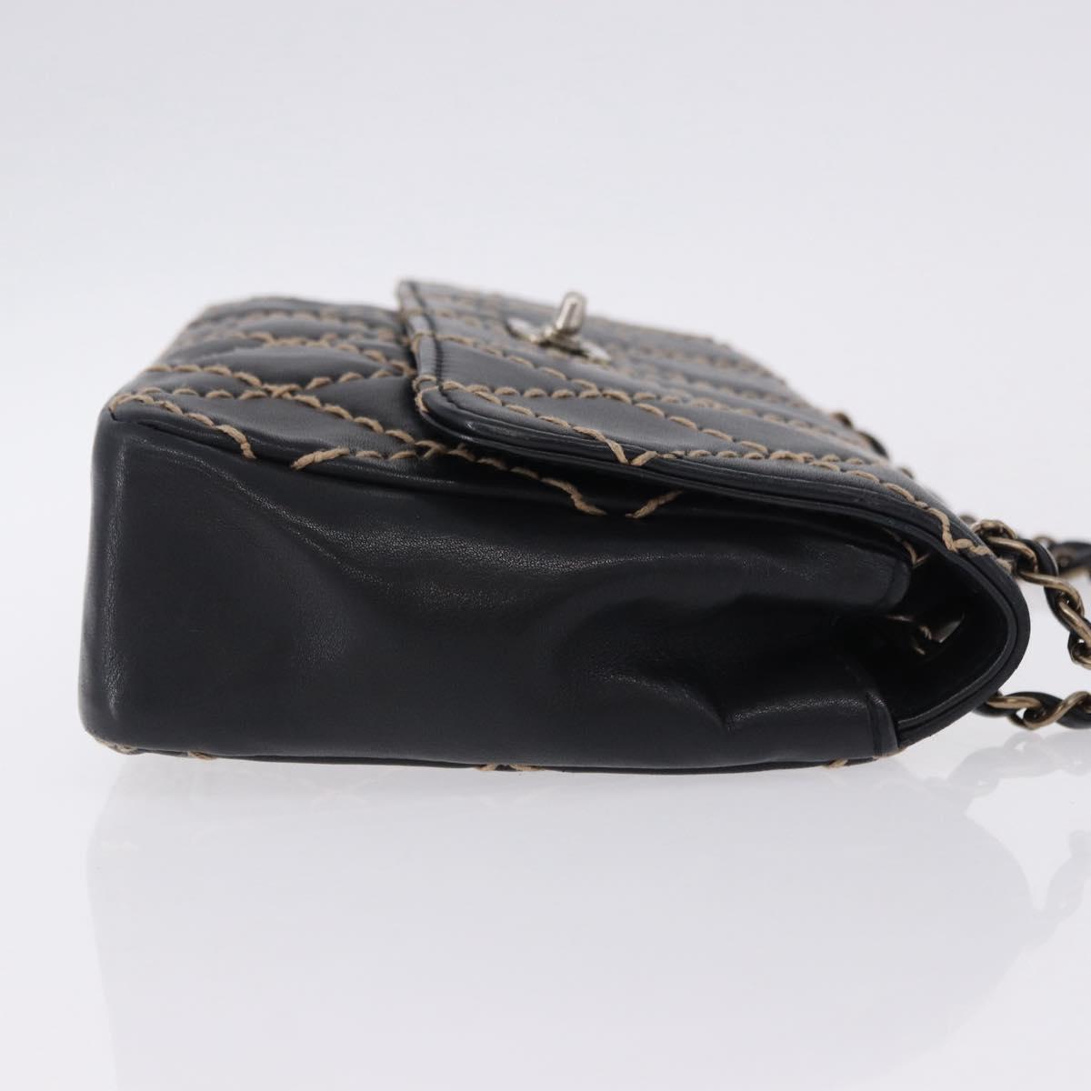 CHANEL Wild Stitch Chain Shoulder Bag Leather Black Gold CC Auth 191835M
