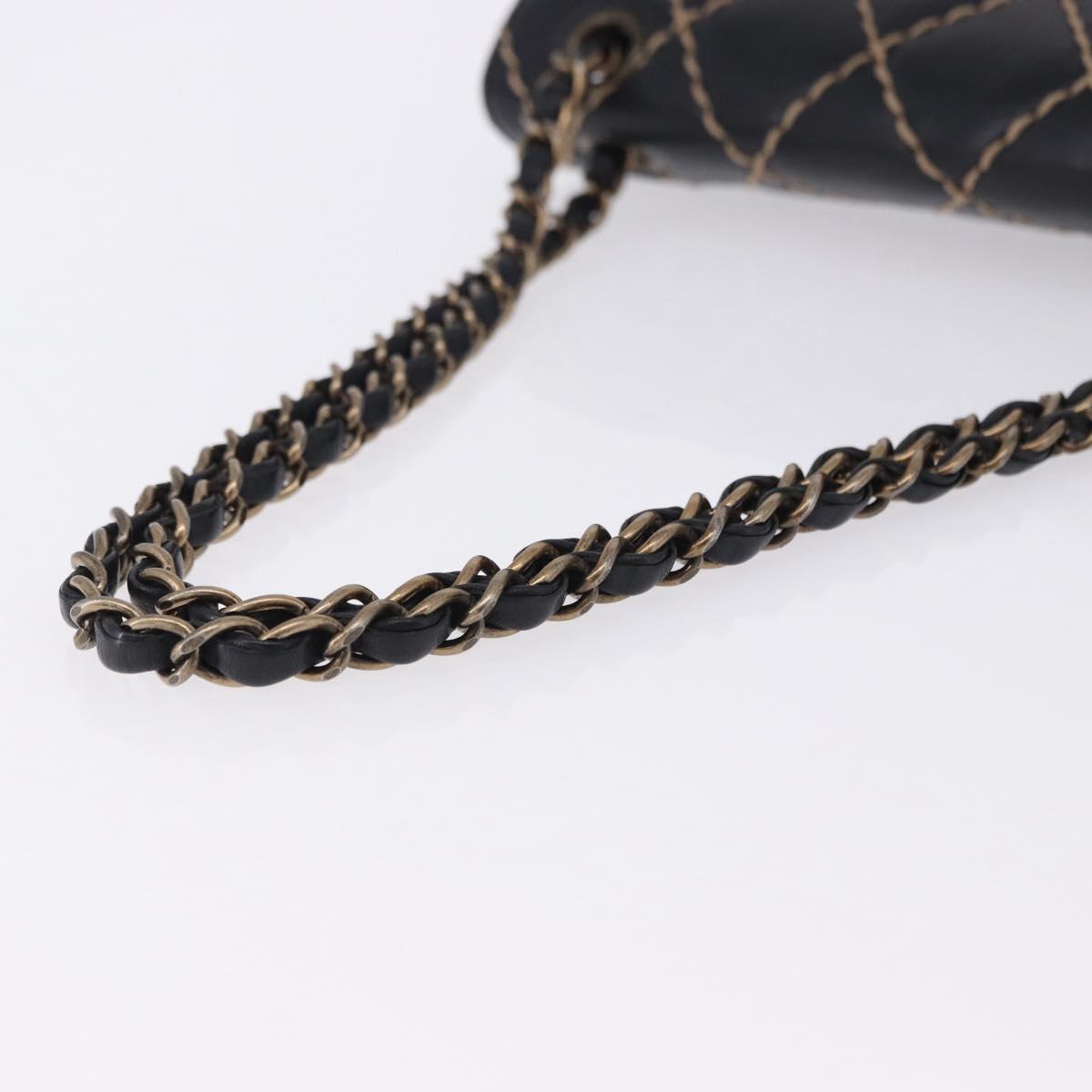 CHANEL Wild Stitch Chain Shoulder Bag Leather Black Gold CC Auth 191835M