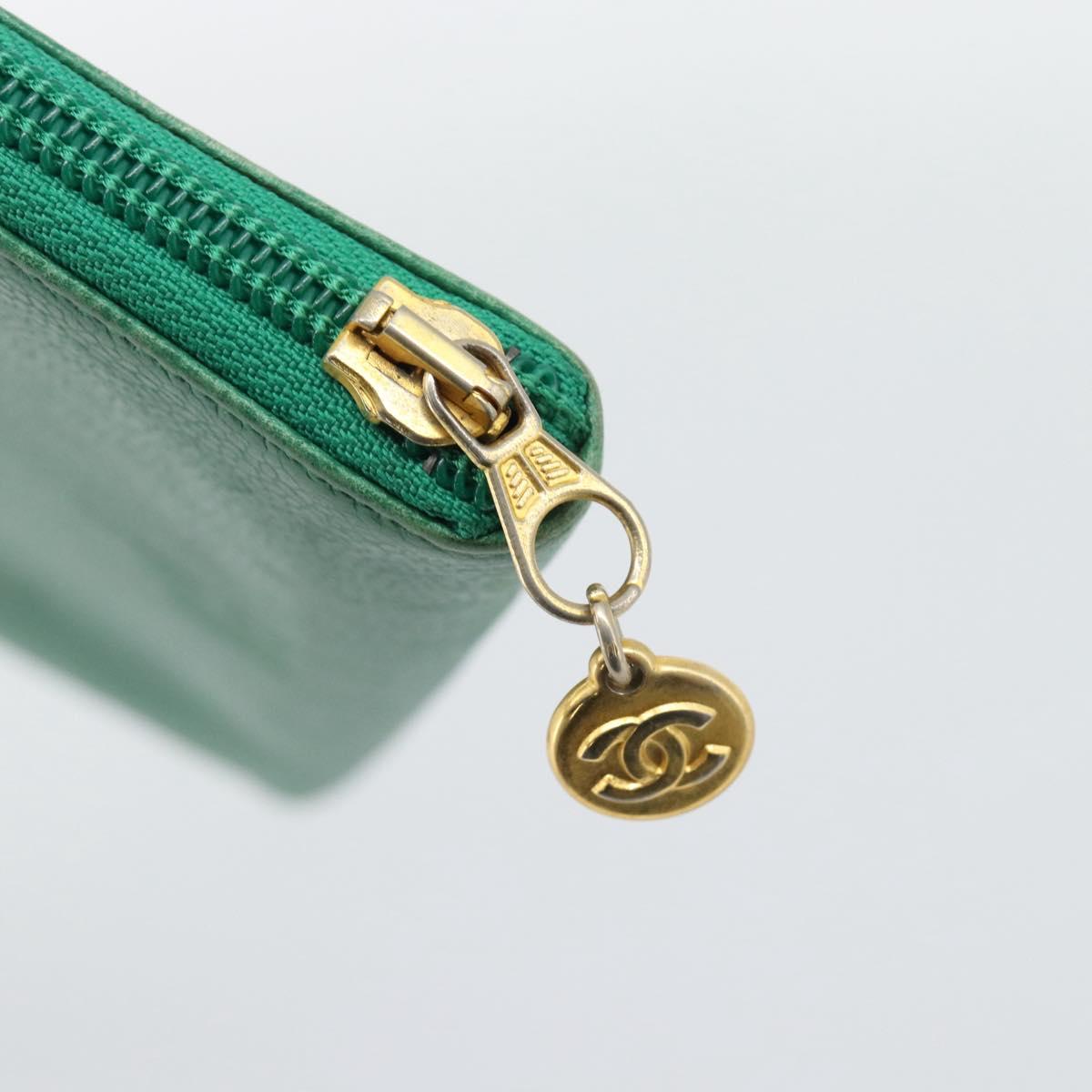 CHANEL COCO Mark Clutch Bag Caviar Skin Green Gold CC Auth 191836A