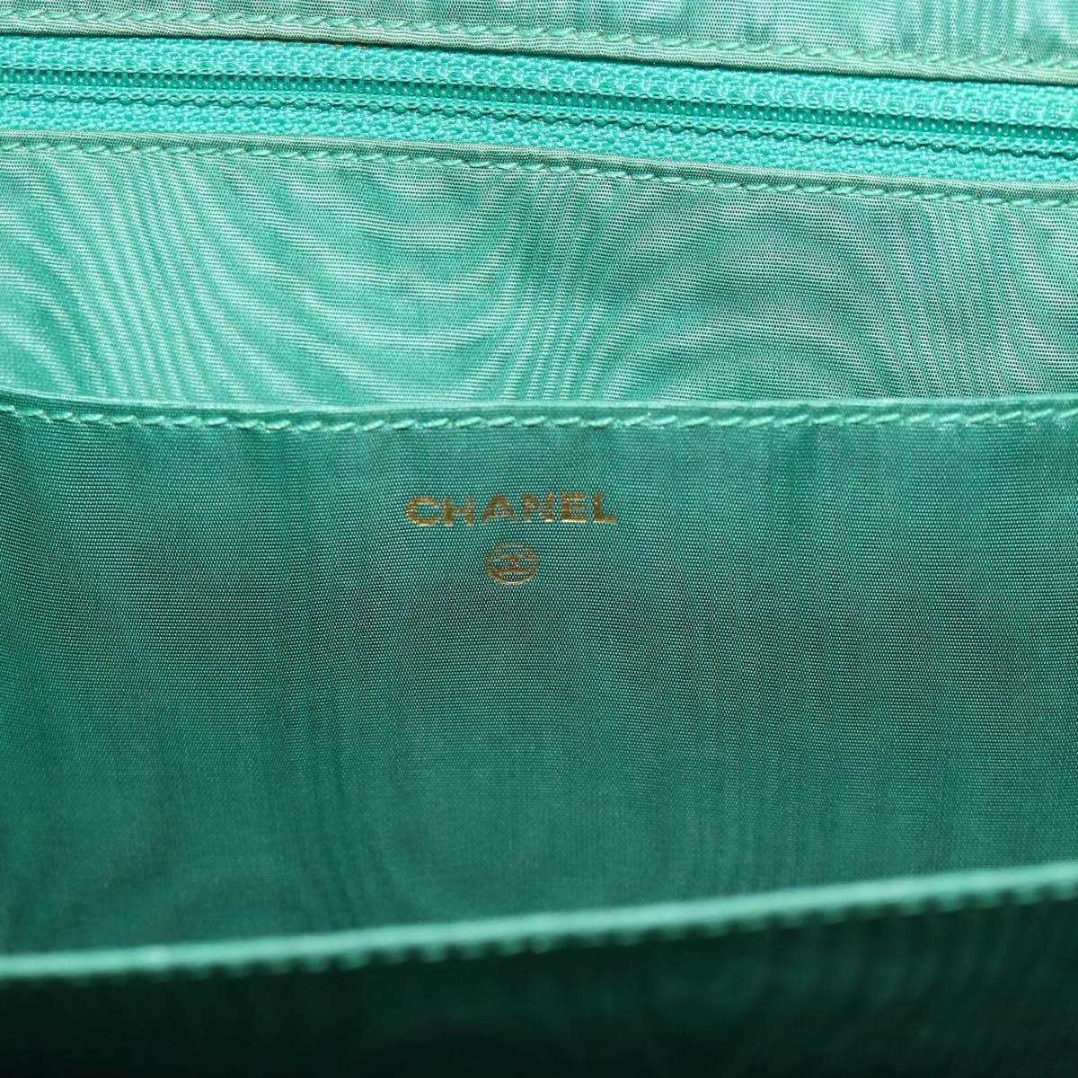 CHANEL COCO Mark Clutch Bag Caviar Skin Green Gold CC Auth 191836A