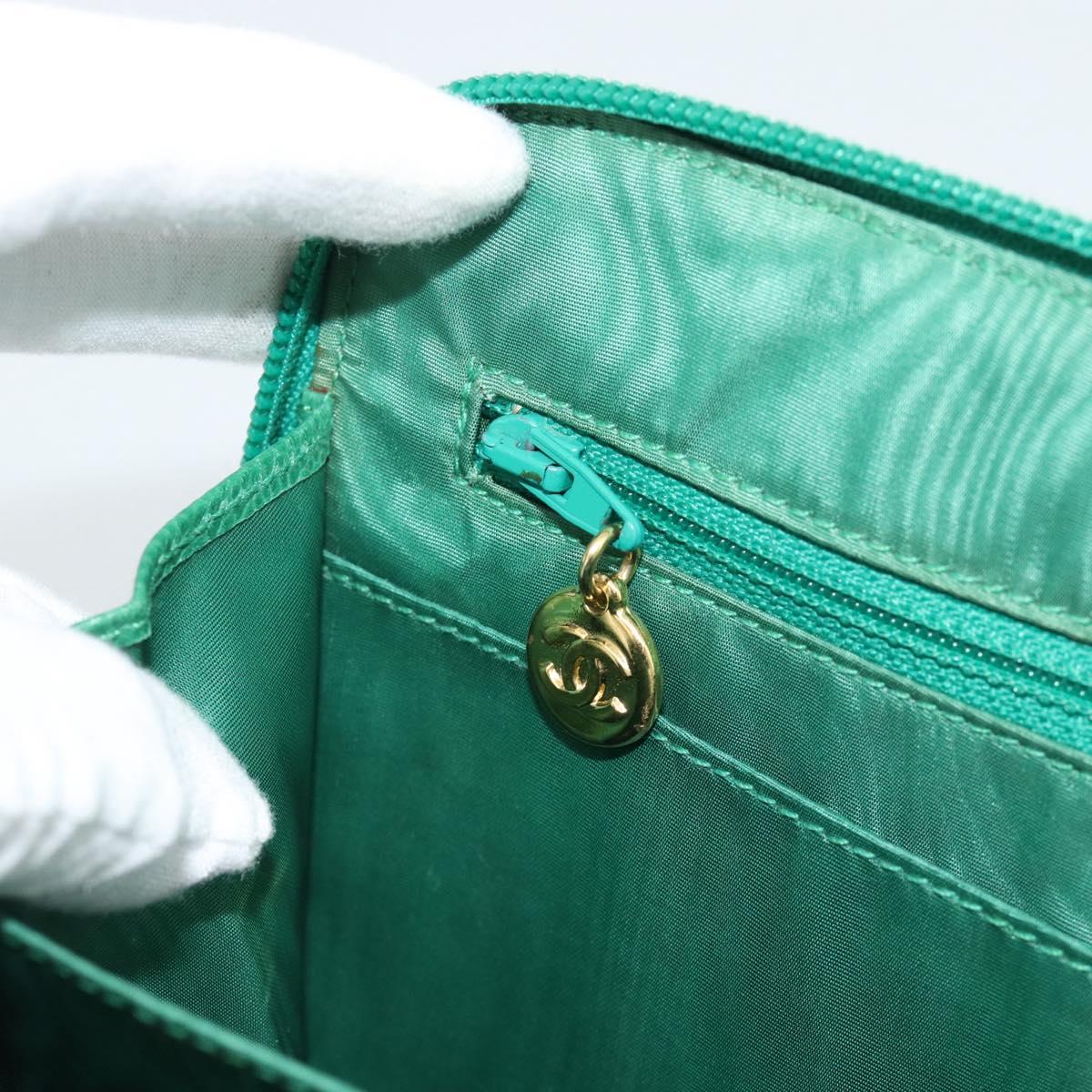 CHANEL COCO Mark Clutch Bag Caviar Skin Green Gold CC Auth 191836A