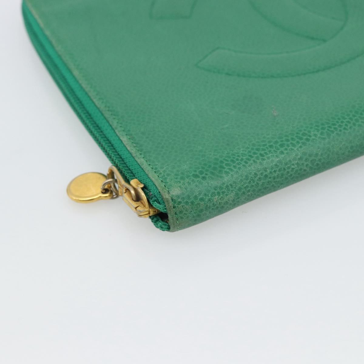 CHANEL COCO Mark Clutch Bag Caviar Skin Green Gold CC Auth 191836A