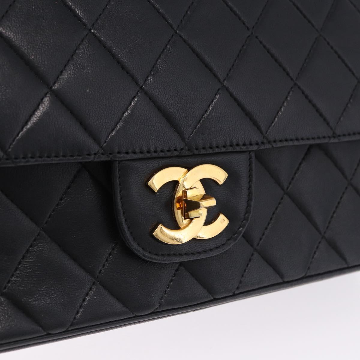 CHANEL Matelasse Chain Shoulder Bag Lamb Skin Black Gold CC Auth 191837M