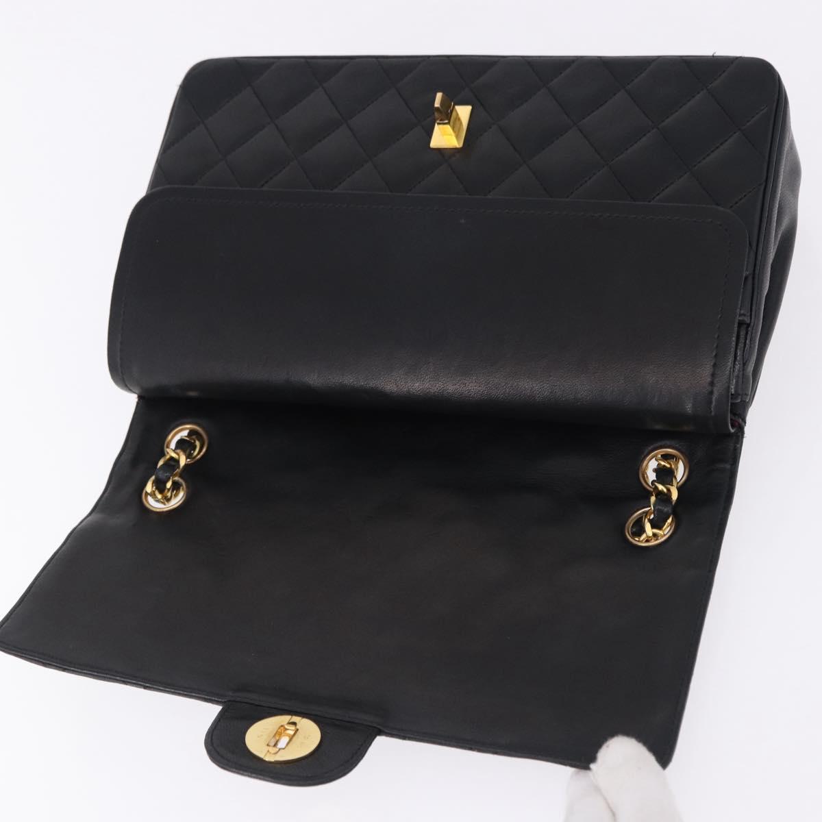 CHANEL Matelasse Chain Shoulder Bag Lamb Skin Black Gold CC Auth 191837M