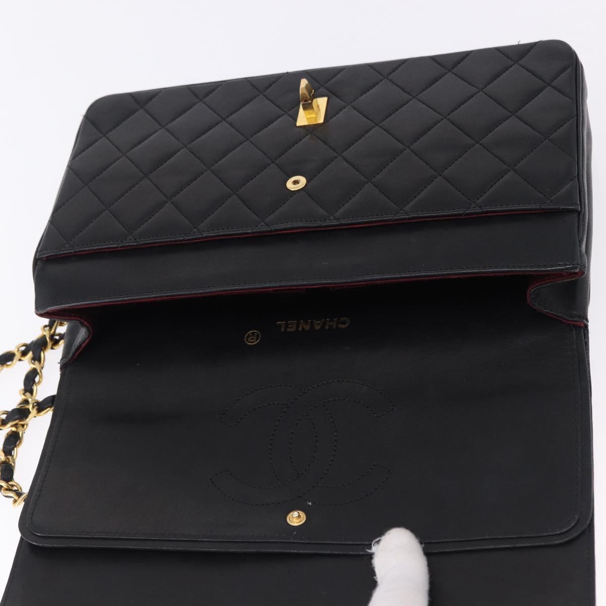CHANEL Matelasse Chain Shoulder Bag Lamb Skin Black Gold CC Auth 191837M