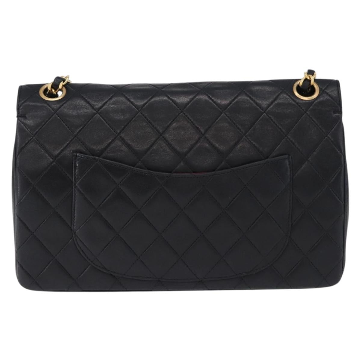 CHANEL Matelasse Chain Shoulder Bag Lamb Skin Black Gold CC Auth 191837M