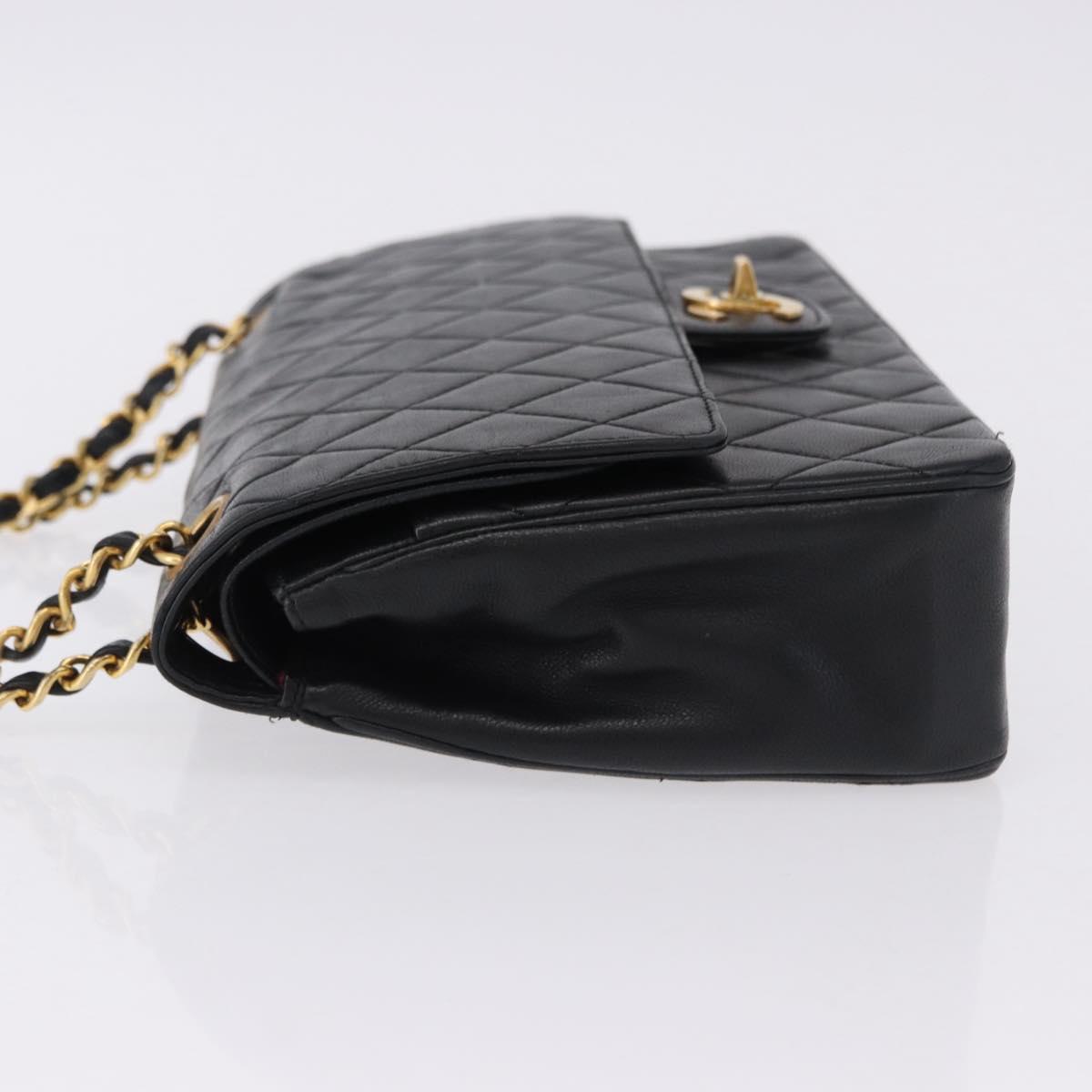 CHANEL Matelasse Chain Shoulder Bag Lamb Skin Black Gold CC Auth 191837M