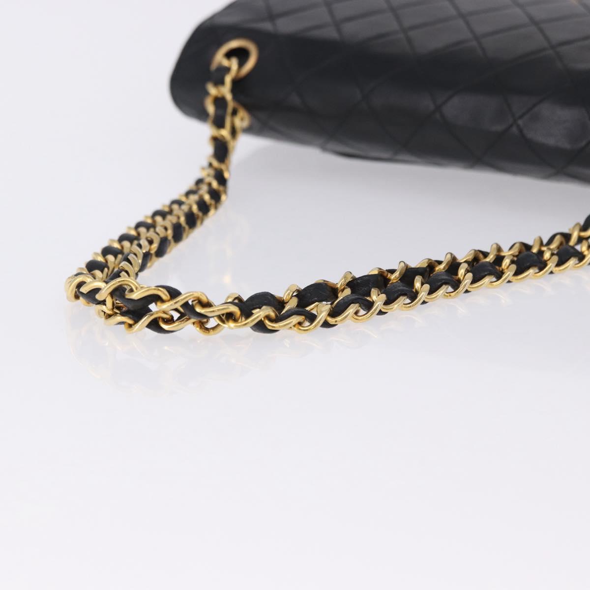 CHANEL Matelasse Chain Shoulder Bag Lamb Skin Black Gold CC Auth 191837M
