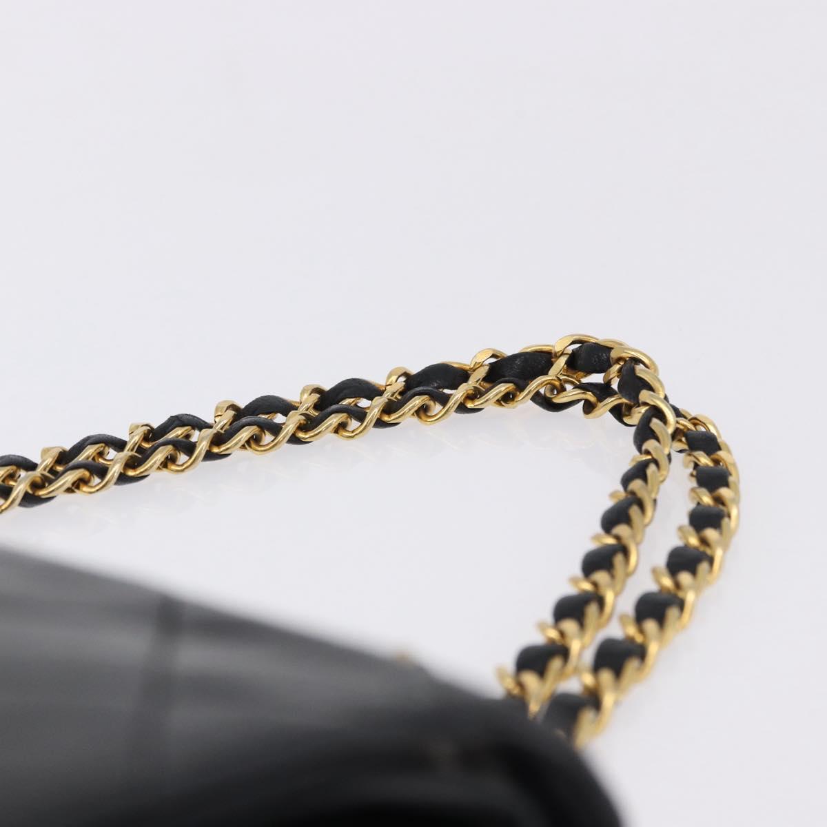 CHANEL Matelasse Chain Shoulder Bag Lamb Skin Black Gold CC Auth 191837M