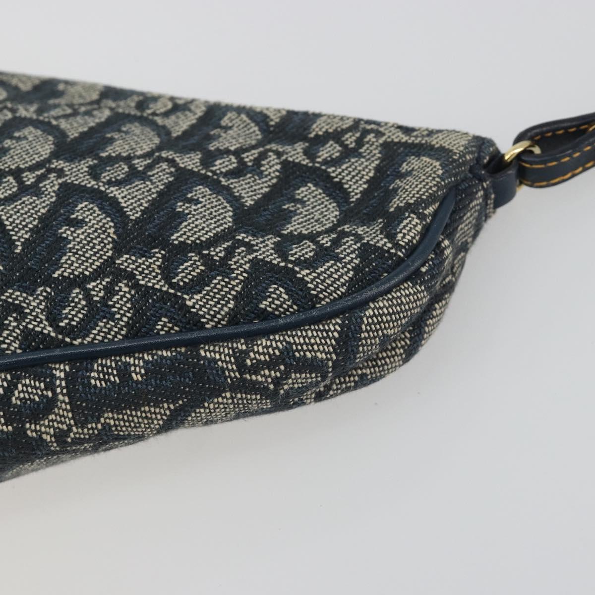 Christian Dior Trotter Canvas Saddle Pouch Navy Gold Auth 191838V