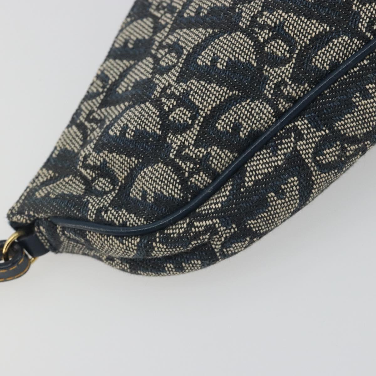 Christian Dior Trotter Canvas Saddle Pouch Navy Gold Auth 191838V