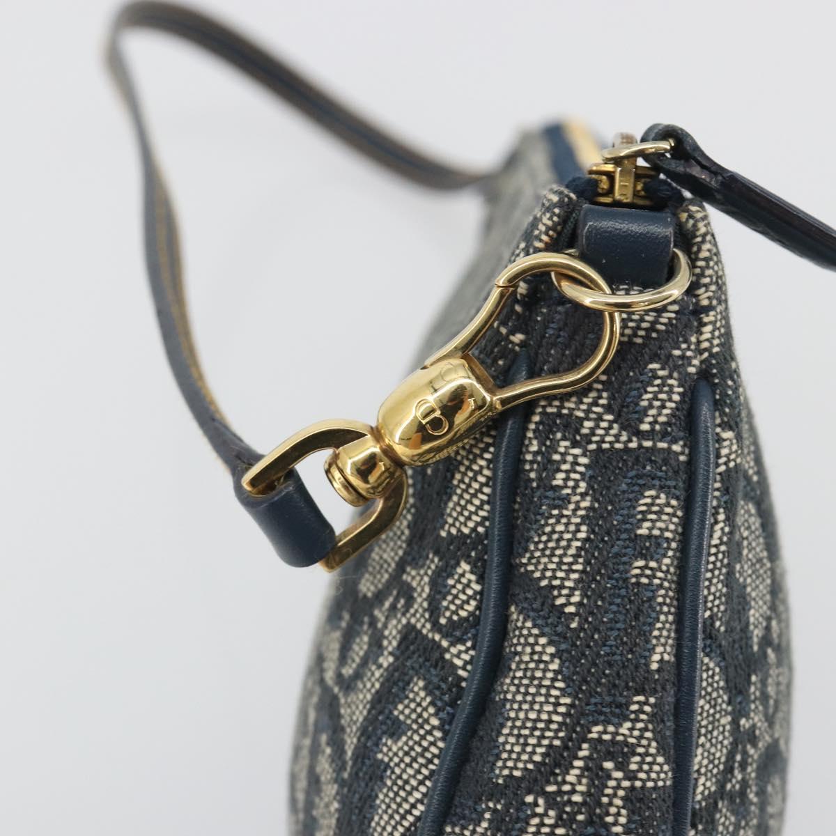 Christian Dior Trotter Canvas Saddle Pouch Navy Gold Auth 191838V