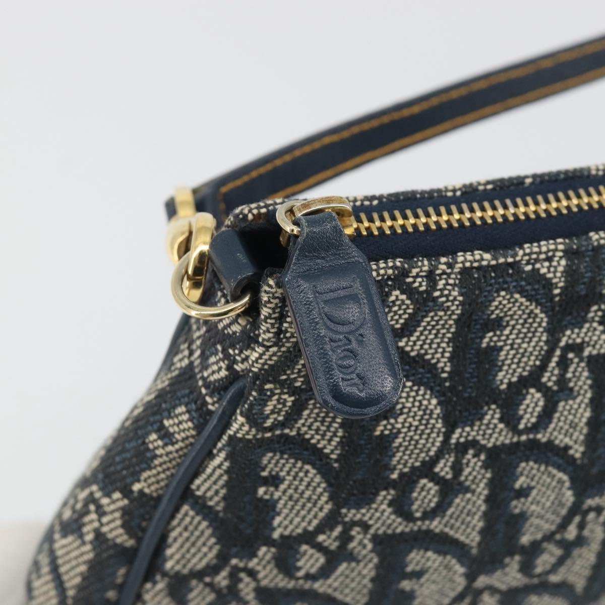 Christian Dior Trotter Canvas Saddle Pouch Navy Gold Auth 191838V