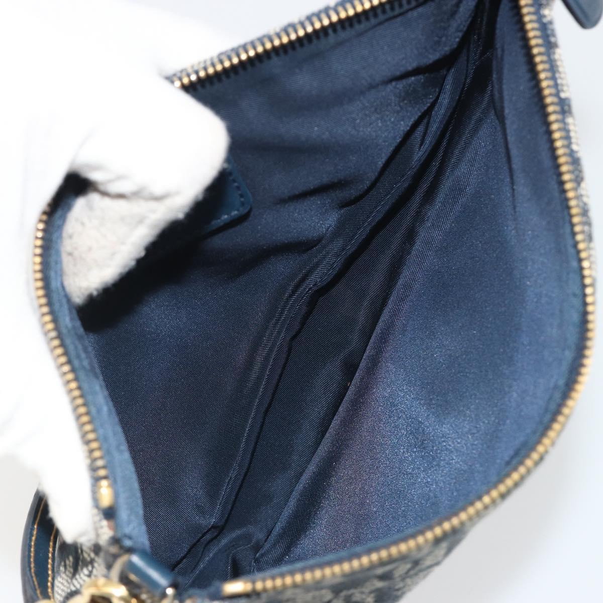 Christian Dior Trotter Canvas Saddle Pouch Navy Gold Auth 191838V