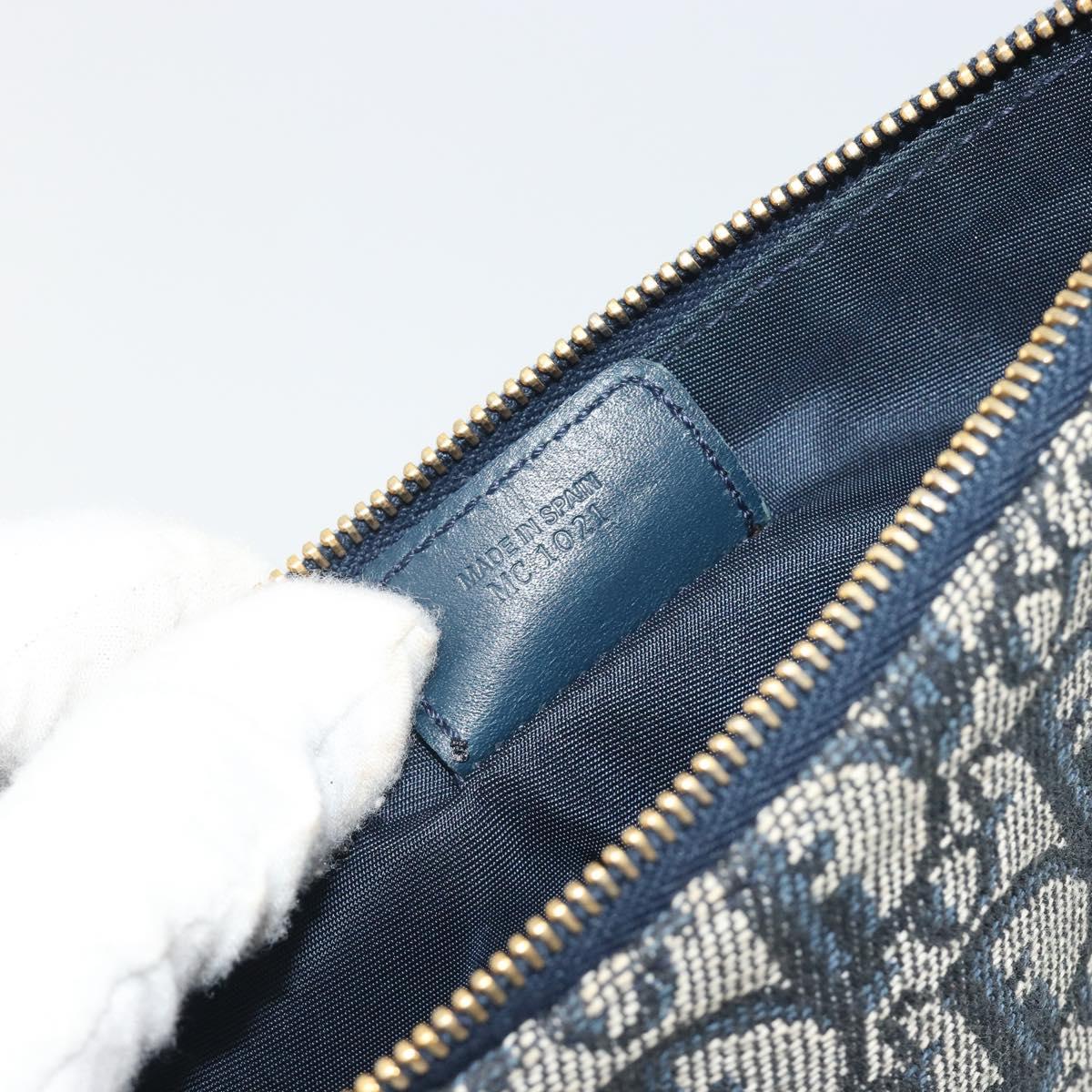 Christian Dior Trotter Canvas Saddle Pouch Navy Gold Auth 191838V