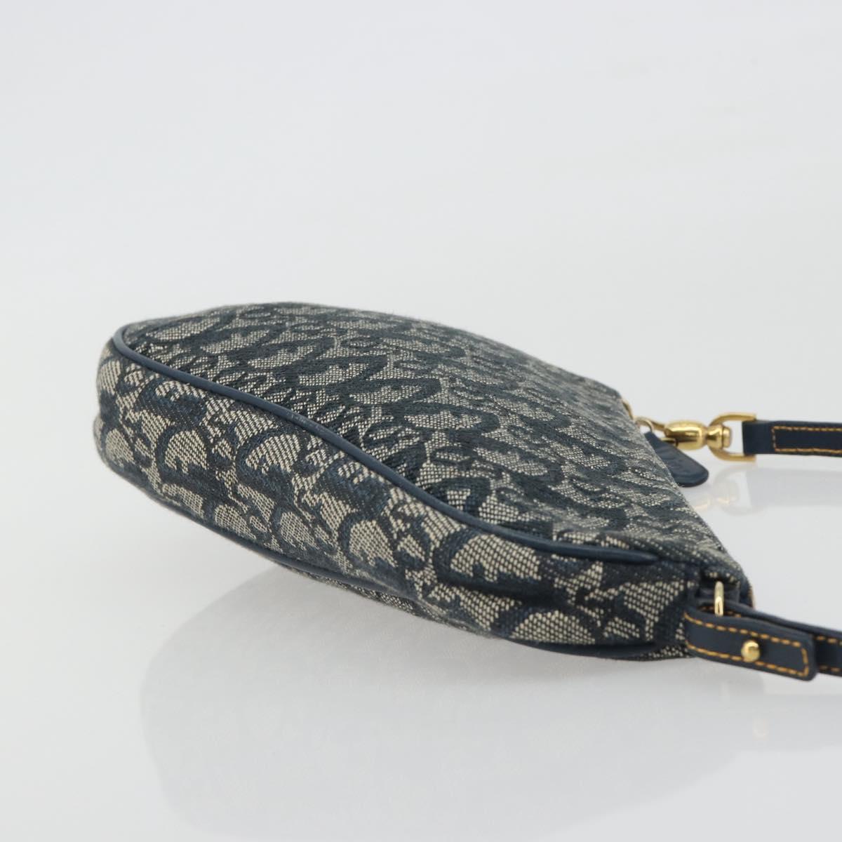 Christian Dior Trotter Canvas Saddle Pouch Navy Gold Auth 191838V