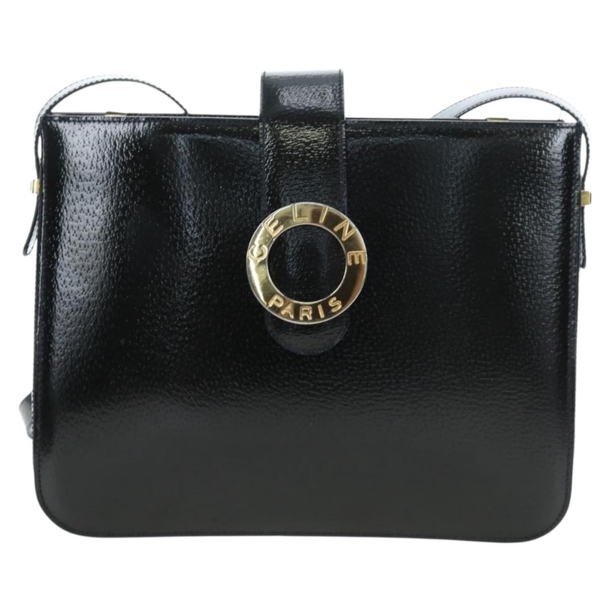 CELINE Shoulder Bag Patent leather Green Gold Auth 191839V