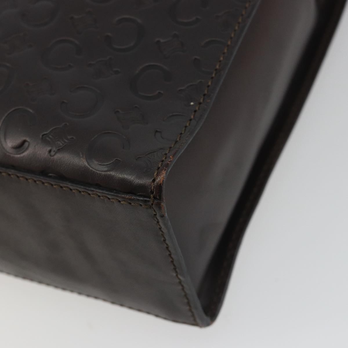 CELINE C Macadam Canvas Hand Bag Leather Dark Brown Gold Auth 191840A