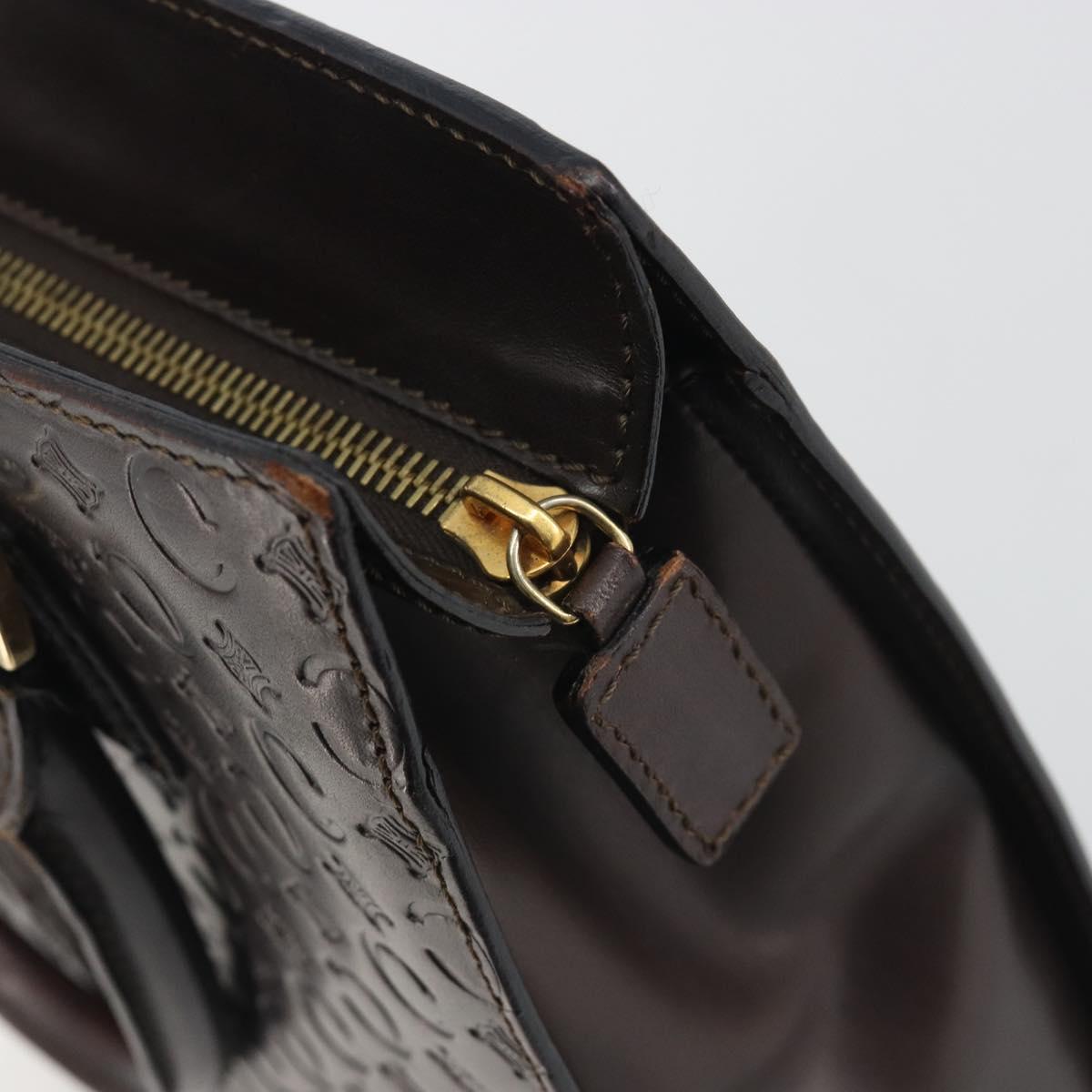 CELINE C Macadam Canvas Hand Bag Leather Dark Brown Gold Auth 191840A