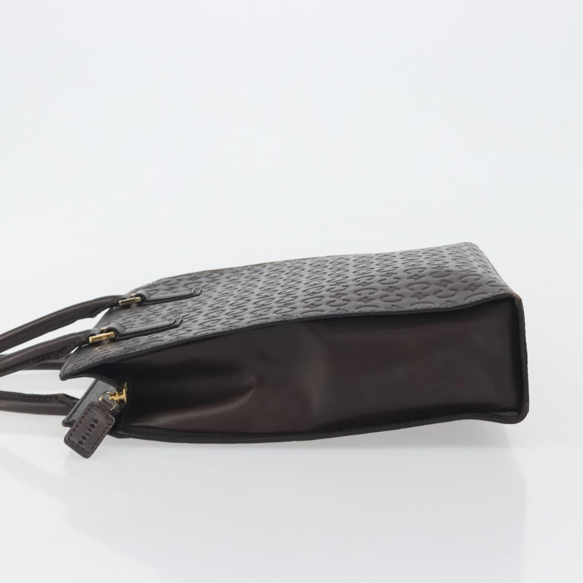 CELINE C Macadam Canvas Hand Bag Leather Dark Brown Gold Auth 191840A