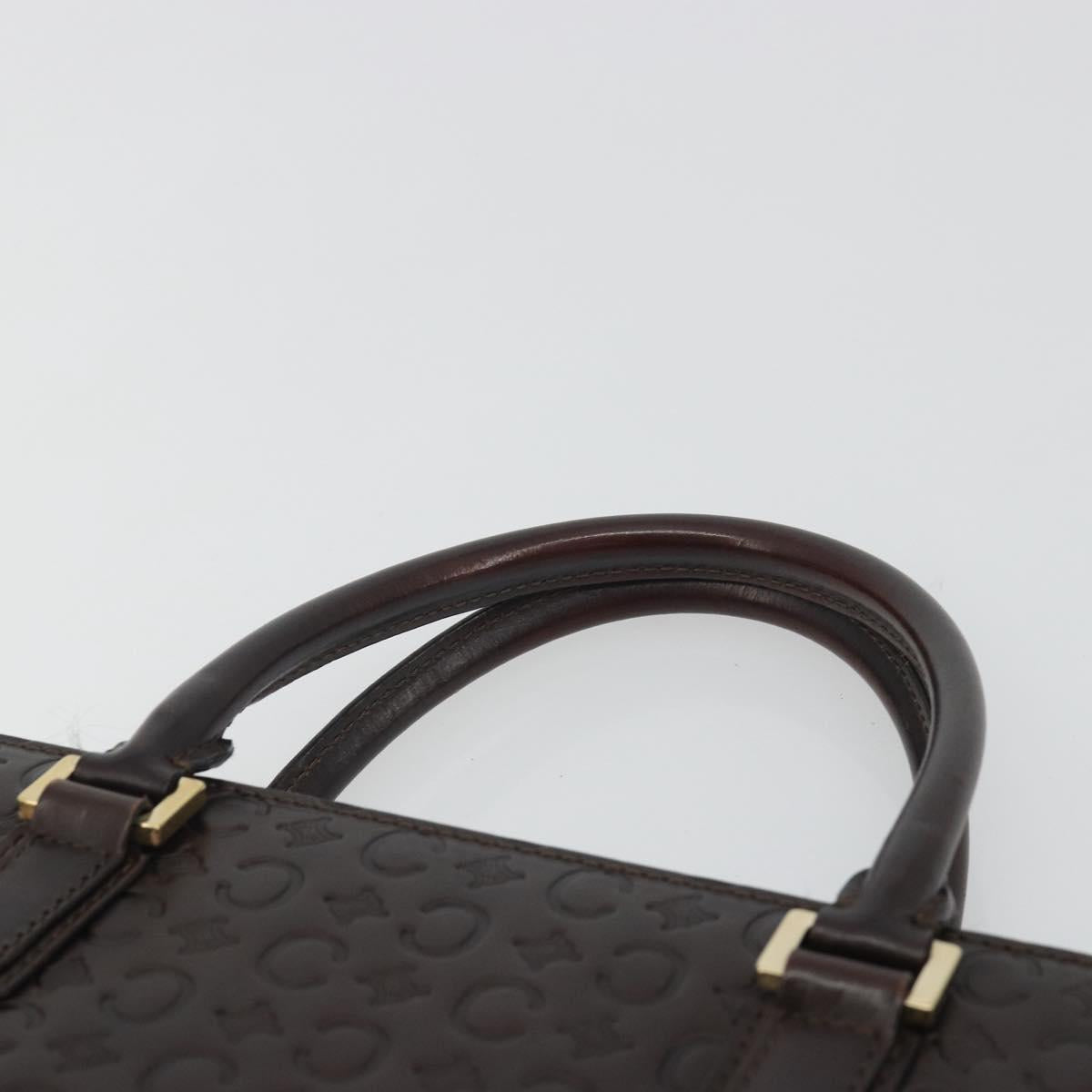 CELINE C Macadam Canvas Hand Bag Leather Dark Brown Gold Auth 191840A