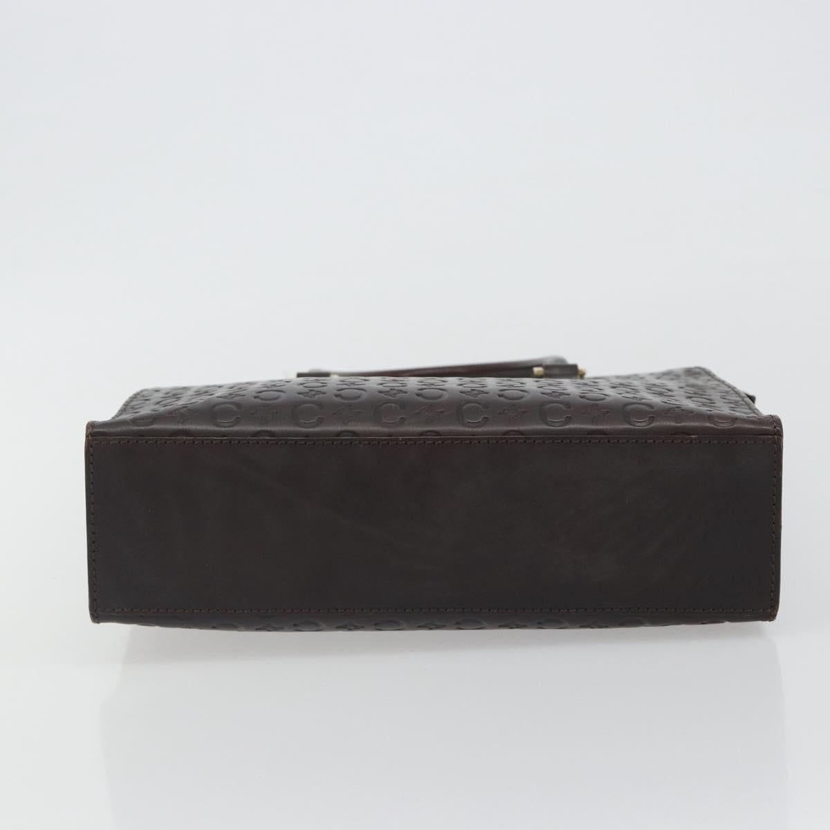 CELINE C Macadam Canvas Hand Bag Leather Dark Brown Gold Auth 191840A