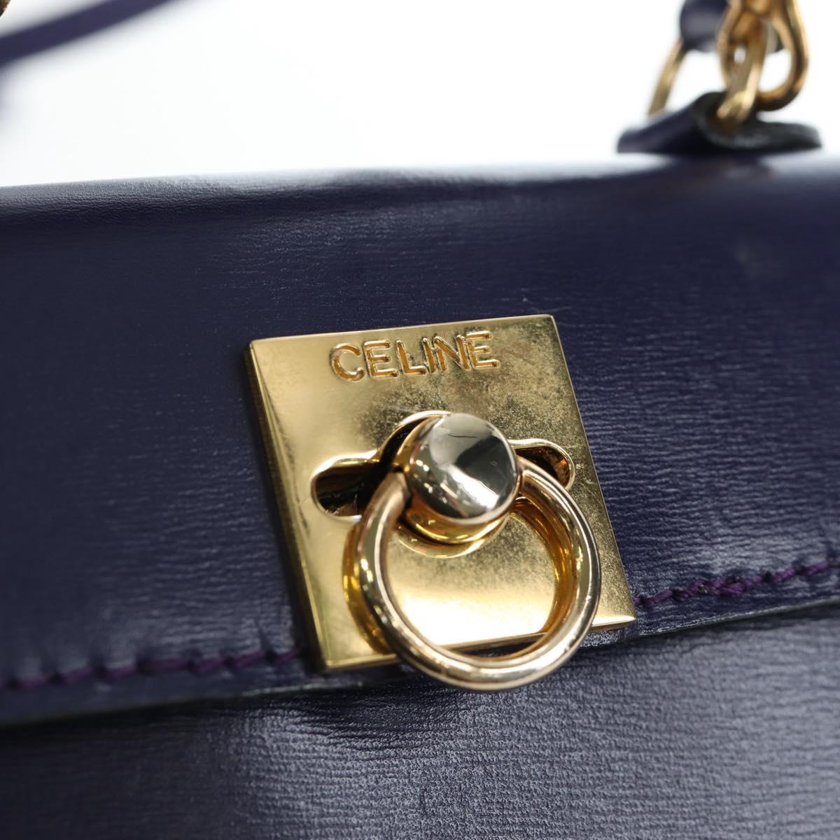 CELINE Hand Bag Leather 2way Purple Gold Auth 191842V