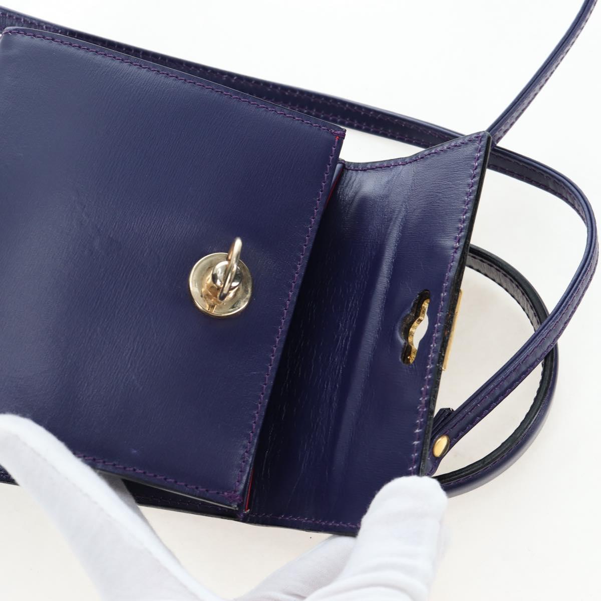 CELINE Hand Bag Leather 2way Purple Gold Auth 191842V