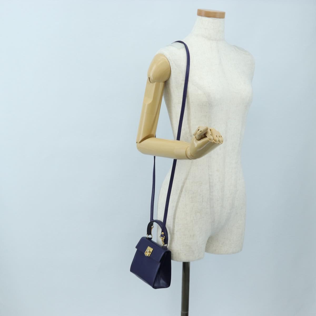 CELINE Hand Bag Leather 2way Purple Gold Auth 191842V