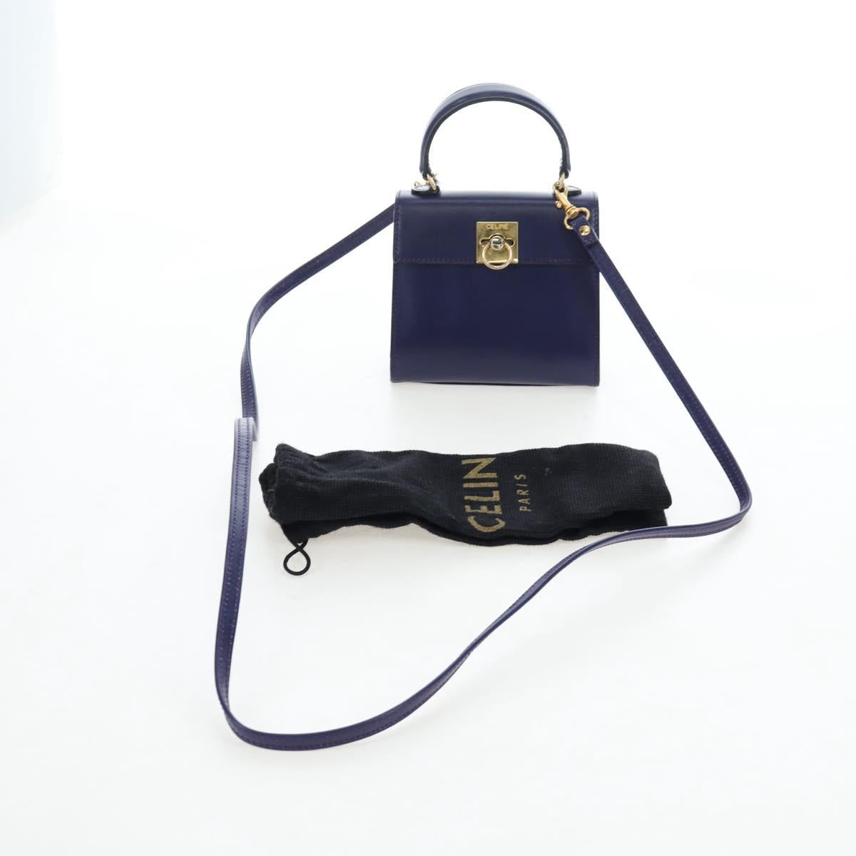 CELINE Hand Bag Leather 2way Purple Gold Auth 191842V