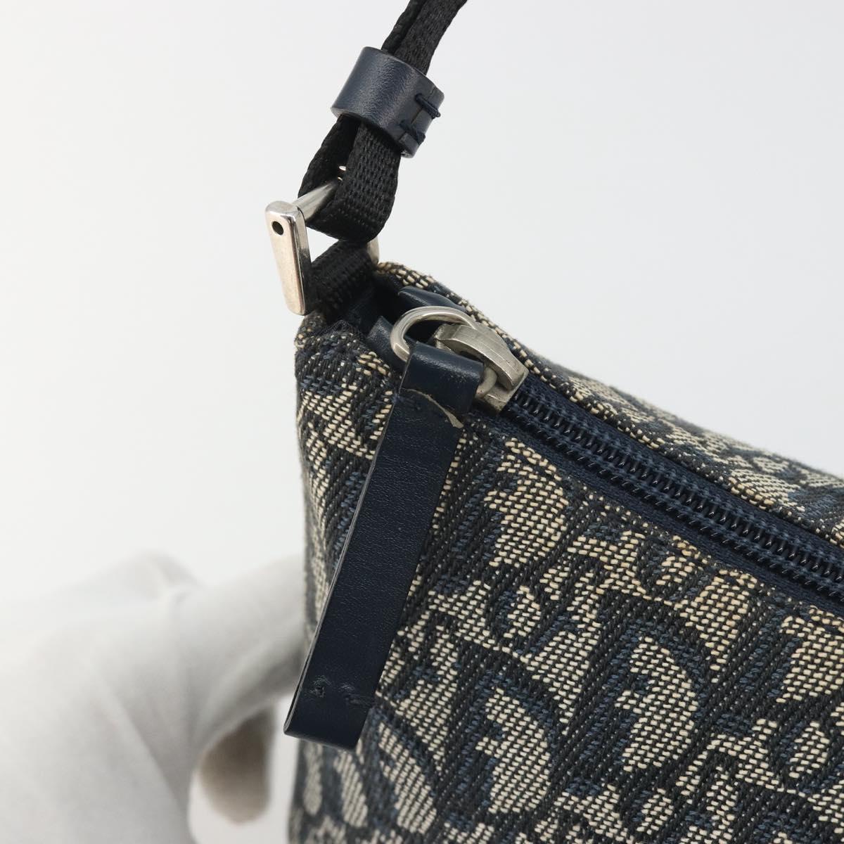 Christian Dior Trotter Canvas Shoulder Bag Navy Silver Auth 191848A