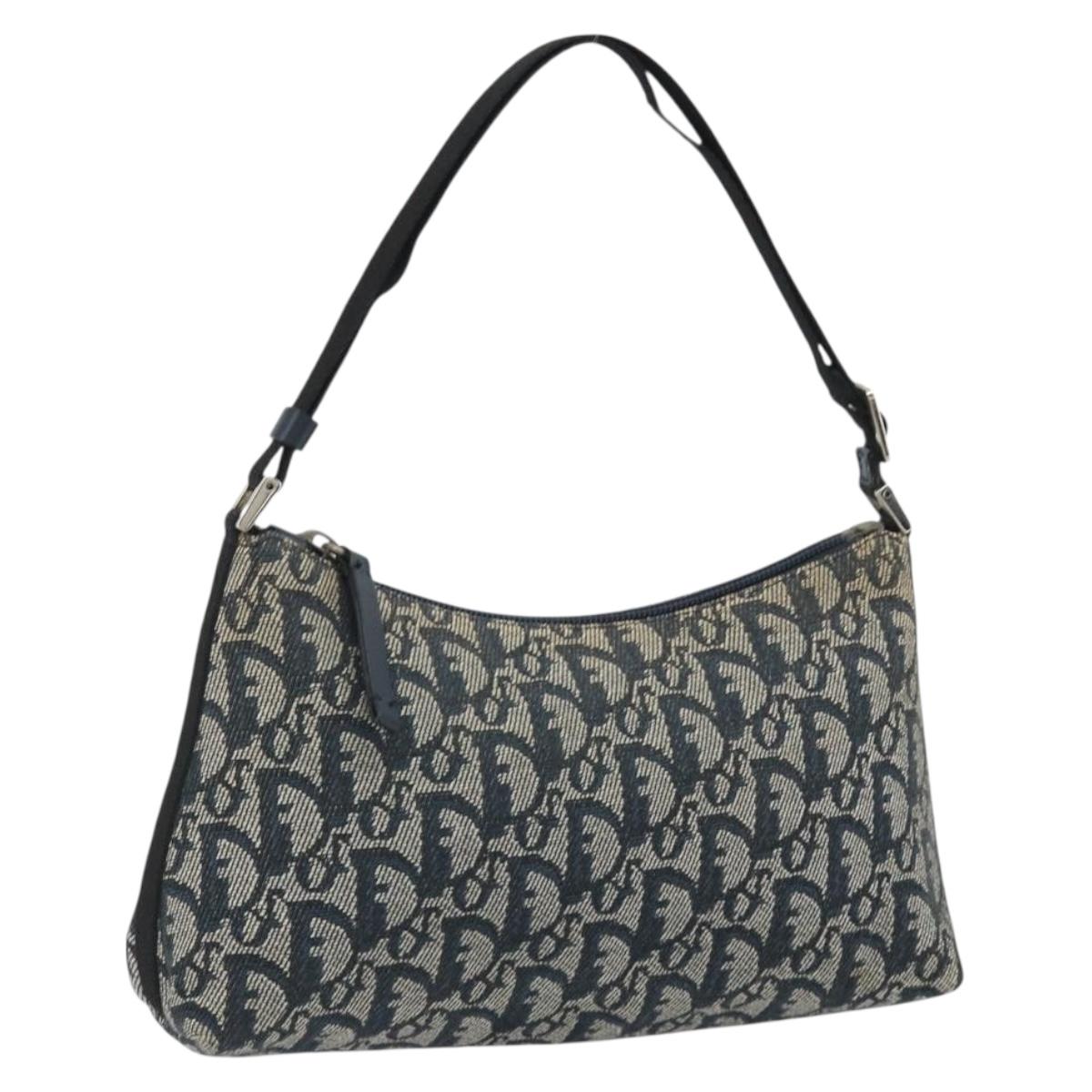 Christian Dior Trotter Canvas Shoulder Bag Navy Silver Auth 191848A
