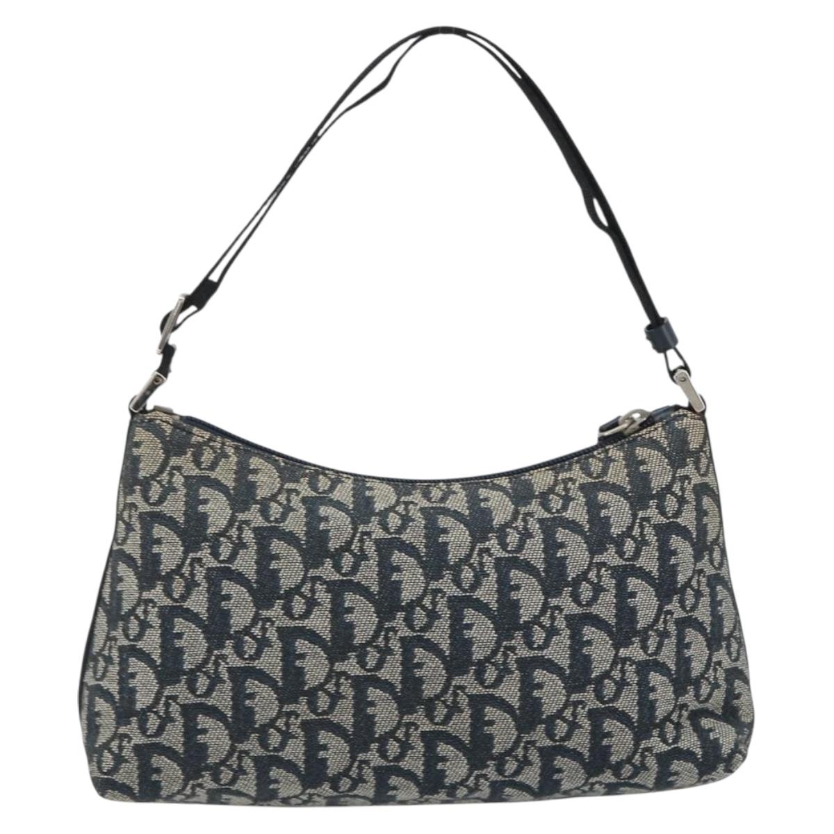 Christian Dior Trotter Canvas Shoulder Bag Navy Silver Auth 191848A