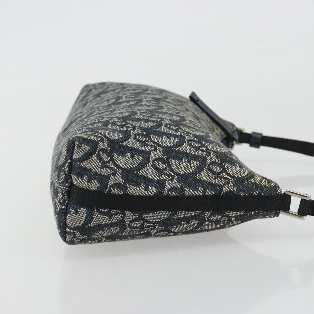 Christian Dior Trotter Canvas Shoulder Bag Navy Silver Auth 191848A