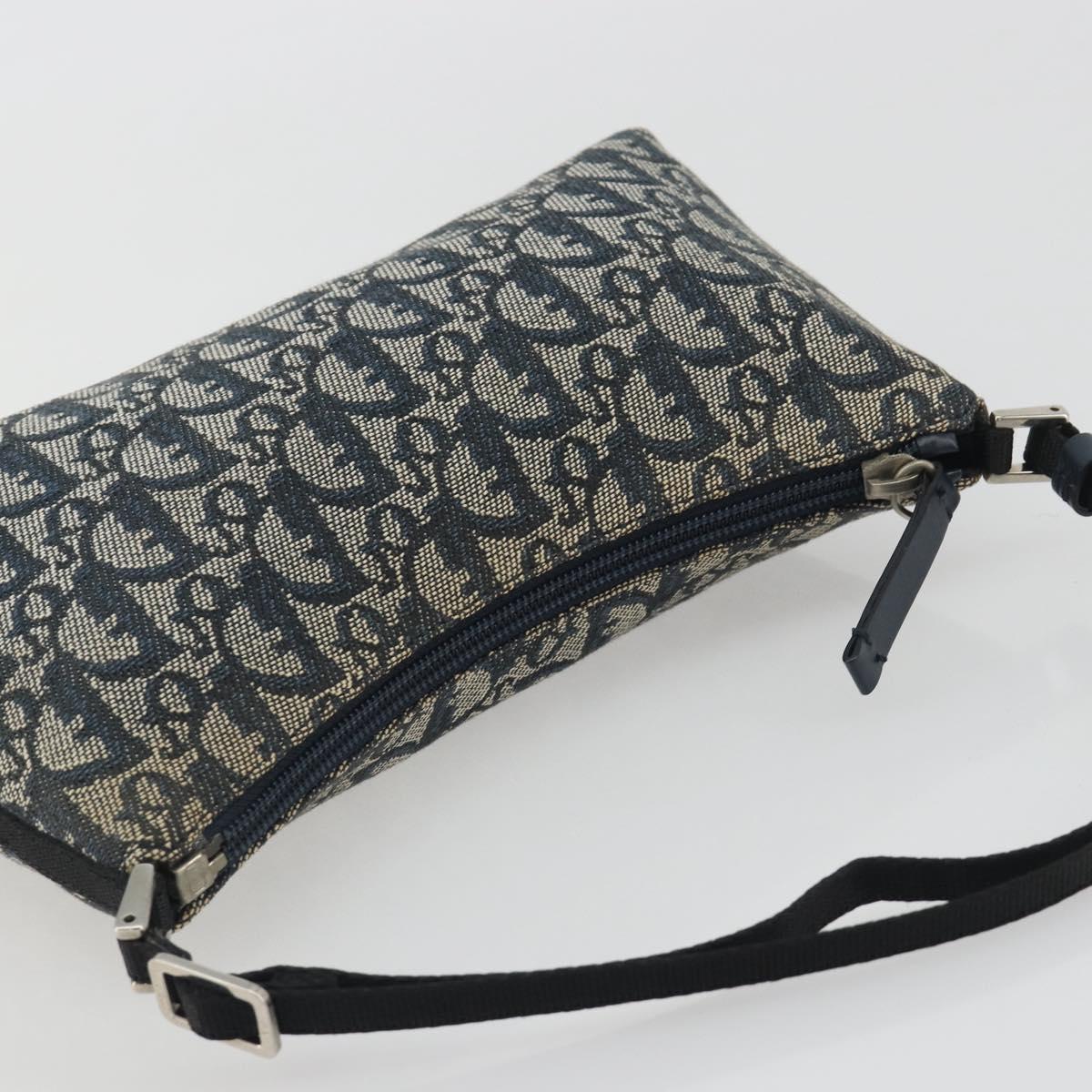 Christian Dior Trotter Canvas Shoulder Bag Navy Silver Auth 191848A