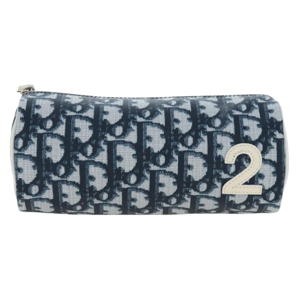 Christian Dior Trotter Canvas Pouch PVC Navy Silver Auth 191849V