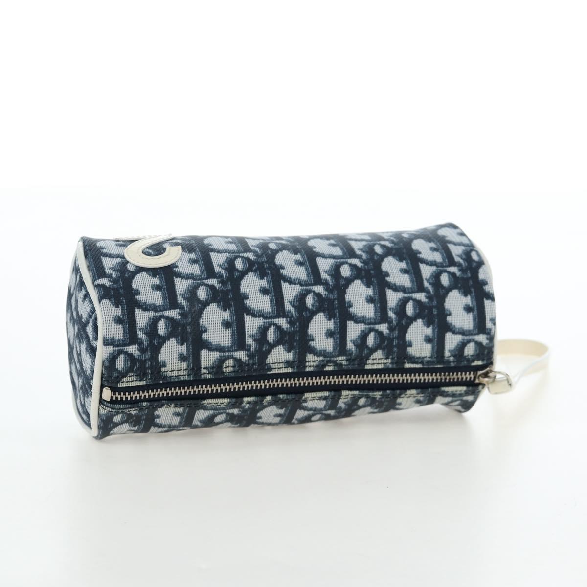 Christian Dior Trotter Canvas Pouch PVC Navy Silver Auth 191849V