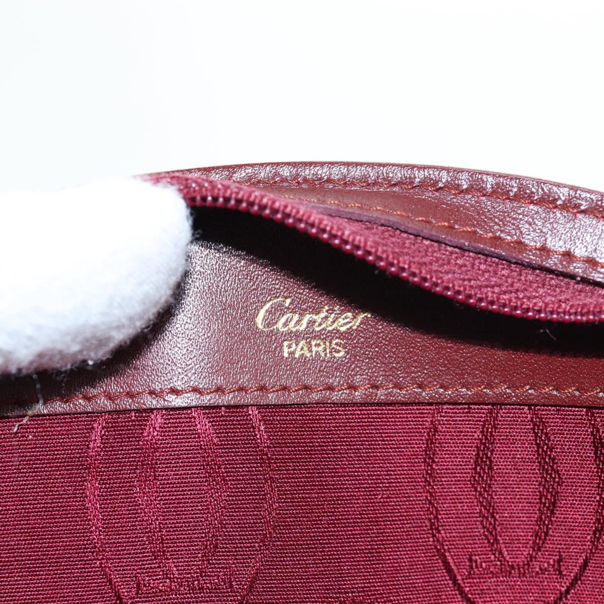 CARTIER Must Line Coin Purse Leather Bordeaux Gold Auth 191851V