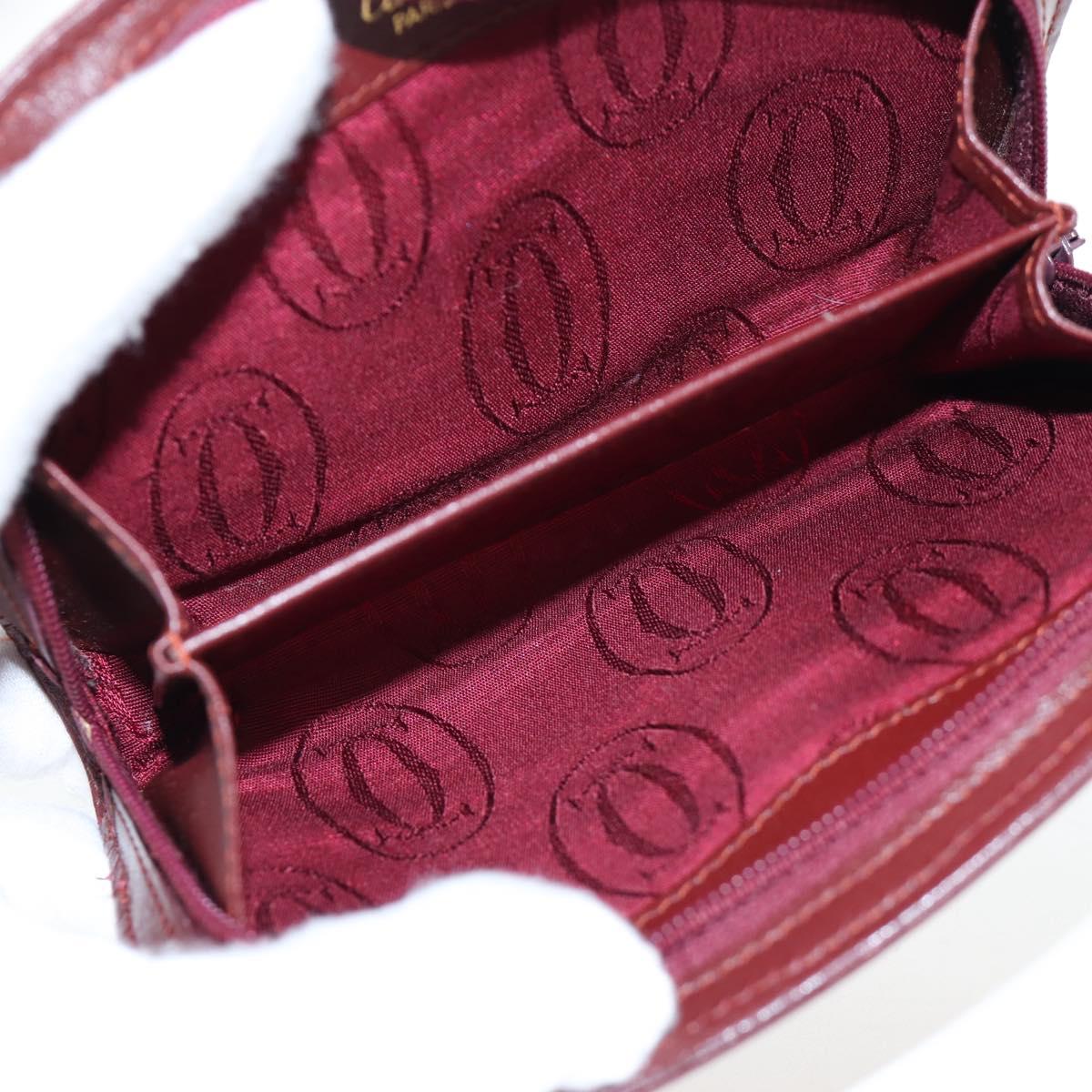 CARTIER Must Line Coin Purse Leather Bordeaux Gold Auth 191851V