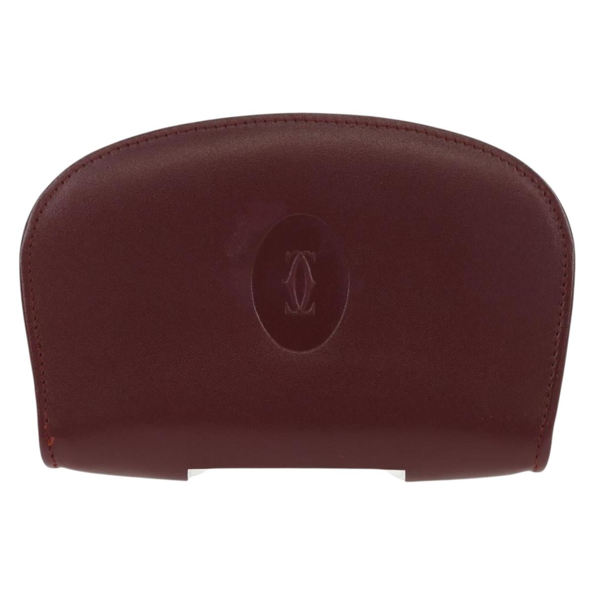 CARTIER Must Line Coin Purse Leather Bordeaux Gold Auth 191851V