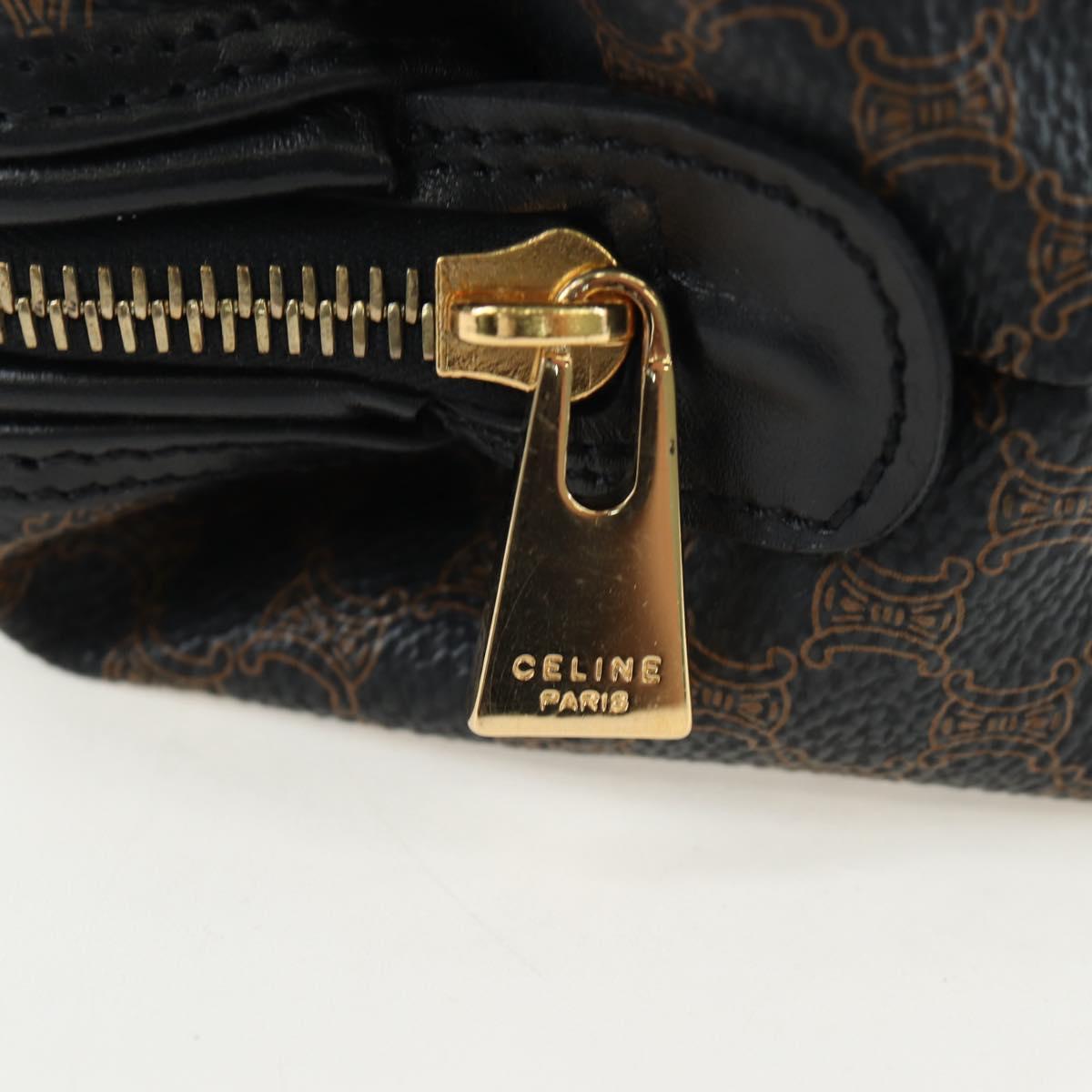 CELINE Macadam Canvas Pouch PVC Leather Black Gold Auth 191852V
