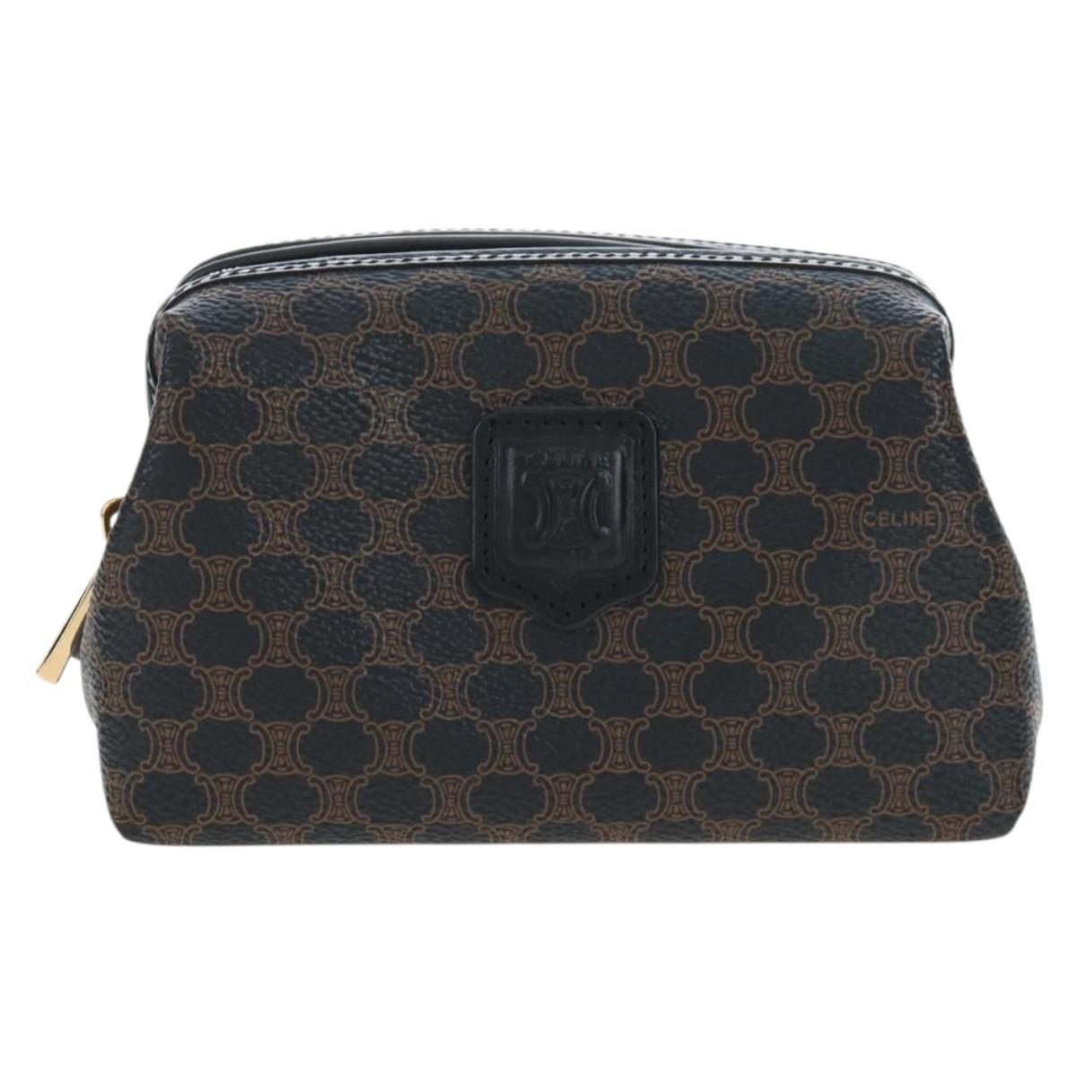 CELINE Macadam Canvas Pouch PVC Leather Black Gold Auth 191852V
