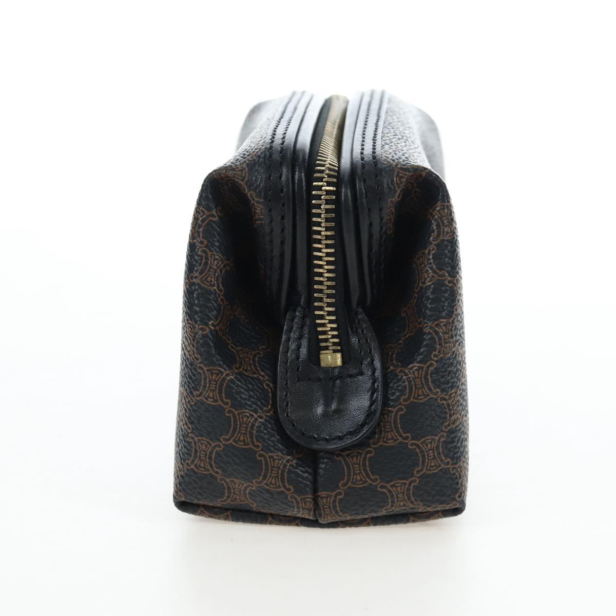 CELINE Macadam Canvas Pouch PVC Leather Black Gold Auth 191852V
