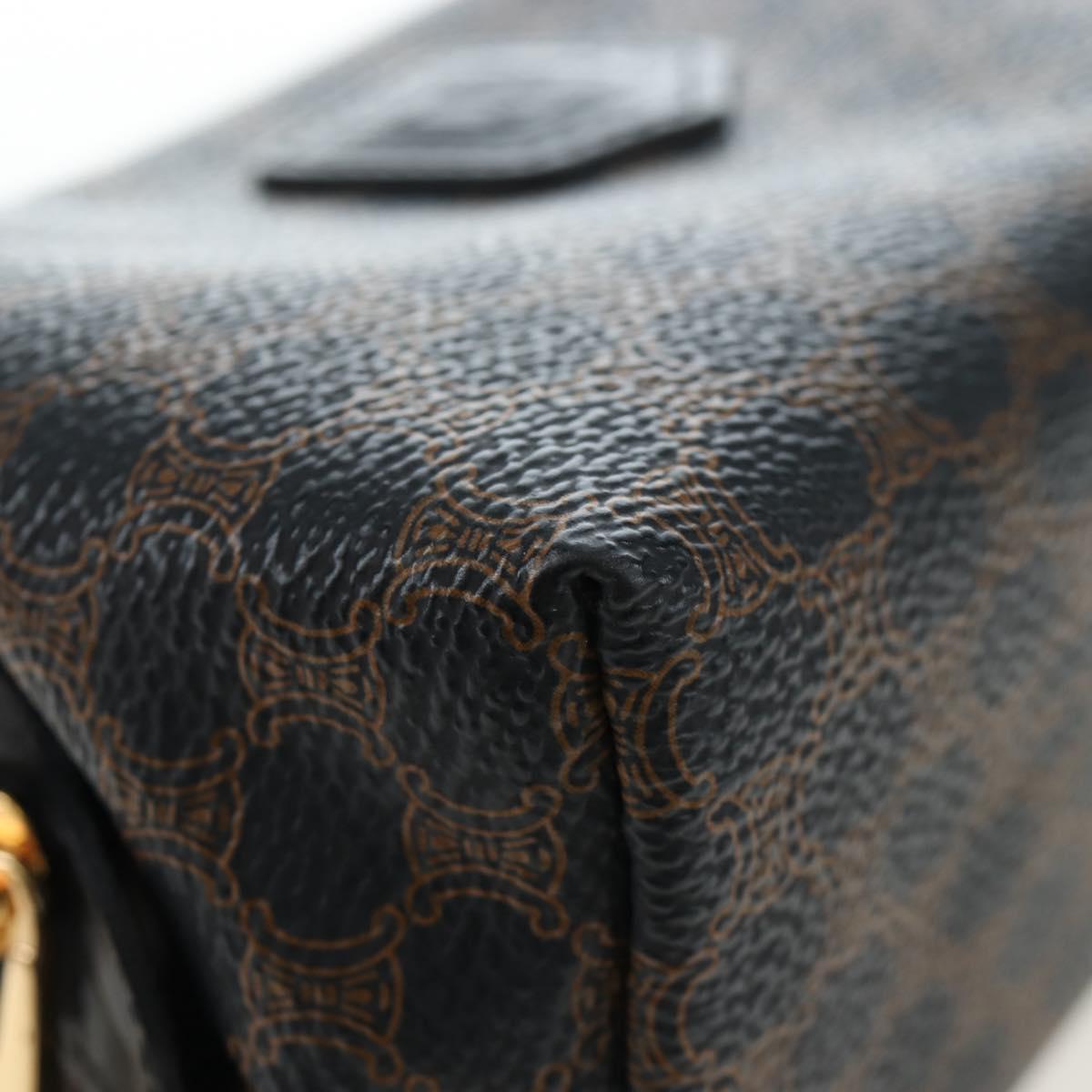 CELINE Macadam Canvas Pouch PVC Leather Black Gold Auth 191852V